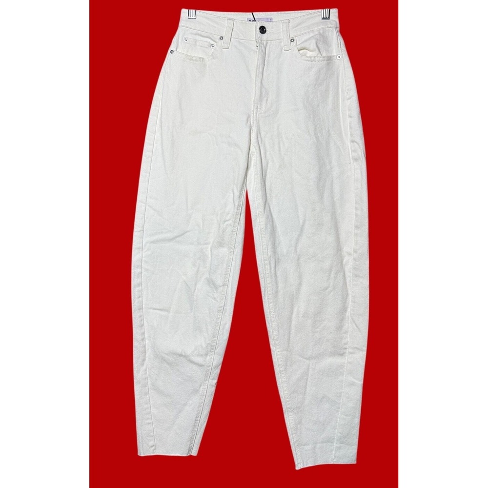 SO Balloon Jean Women Size 1 White Good High Rise Raw Hem Stretch Denim Pants